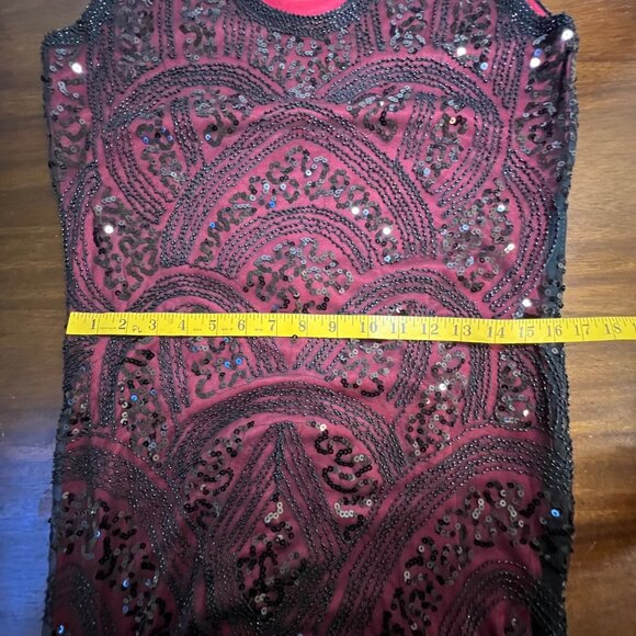 Flapper Dress Gatsby 1920s Fringe Beaded Black Red Party New Year's Themed XL - Picture 11 of 14